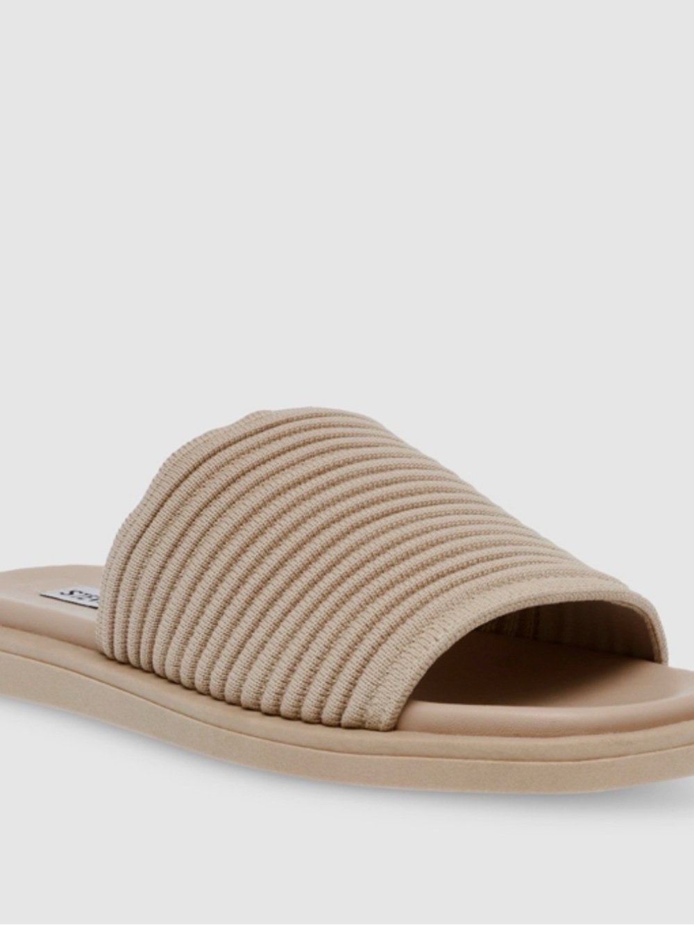 Steve Madden Awestruck Neutral Ribbed Slide Mules in Beige
